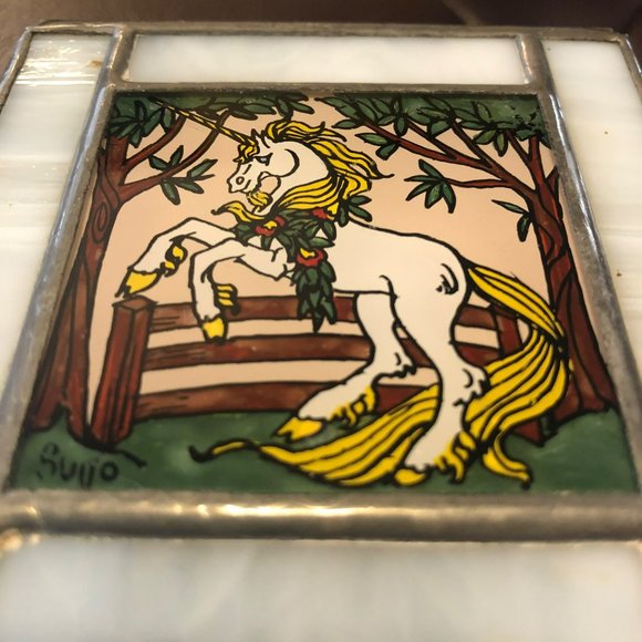 Stained Glass Unicorn 3 1/4" Square Trinket Box Hobby Project - Picture 7 of 7